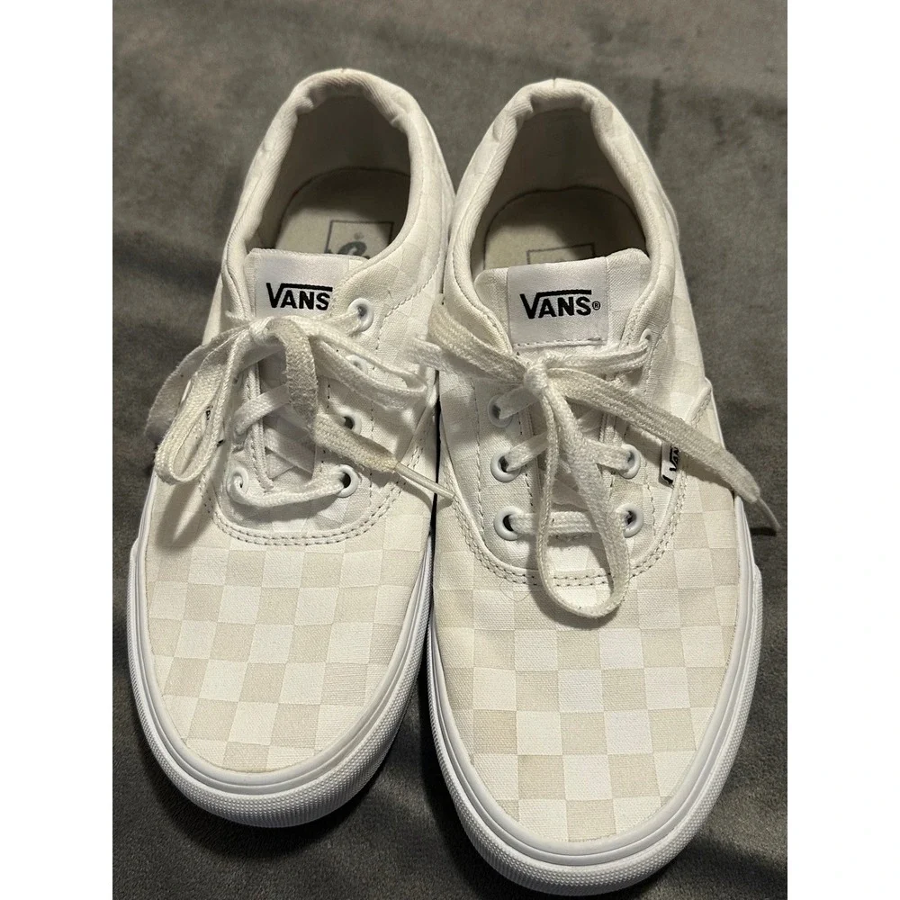 Vans Era Checkerboard White Off White Canvas Low Top Sneakers Womens 8